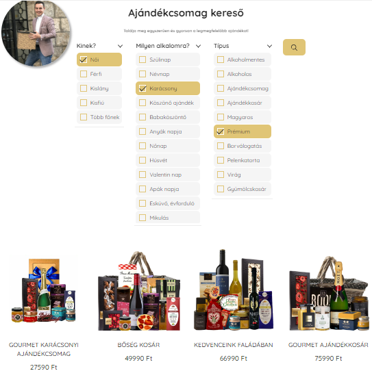 ajándékcsomag kereső rendszer