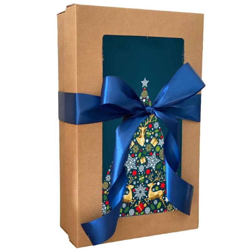 Karácsonyi ajándékdoboz kék masnival 