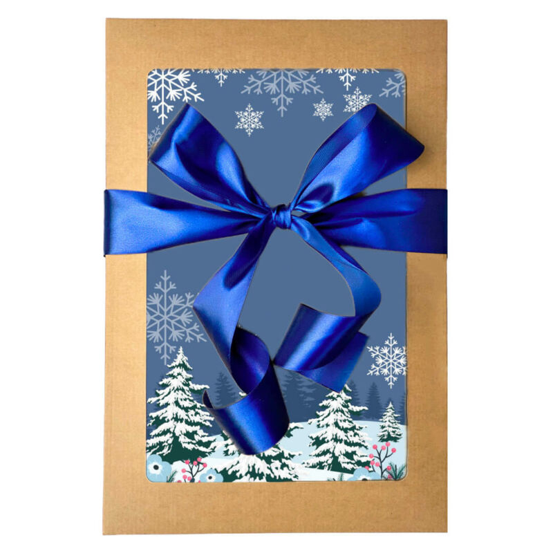 Karácsonyi ajándékdoboz kék masnival